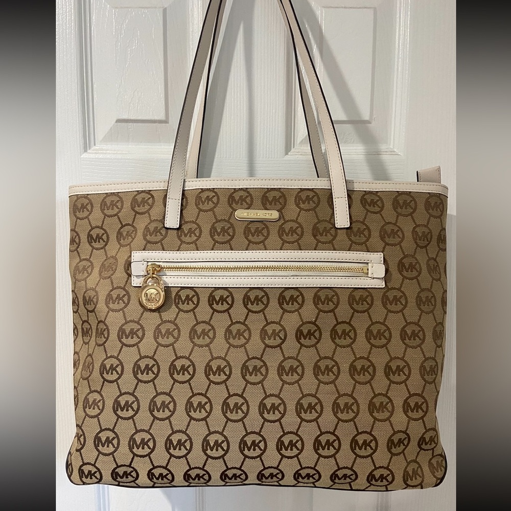 Michael Kors Brown and Cream Signature MK Tote